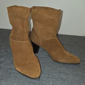 Vintage Markon Women's Tan Camel Brown Suede Ankle Slouchy Boots Block Heel 9M